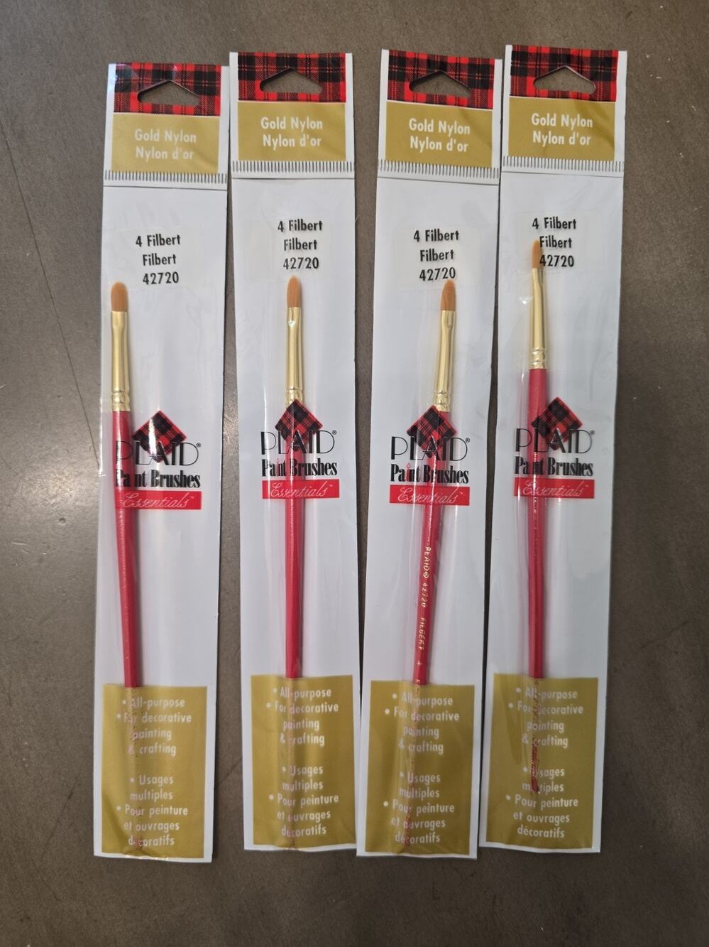 NWT Set Of 4 Plaid Essentials Paint Brushes 4 Filbert Gold Nylon Crafts #42720